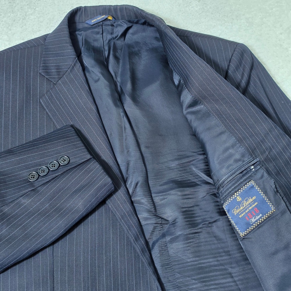 Brooks Brothers Suit Jacket Mens 40R Navy Blue Pinstripe 1818 Madison Saxon Wool